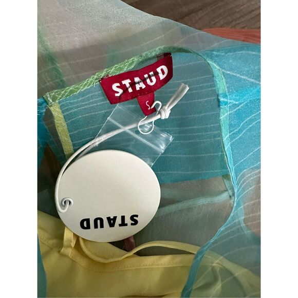 NWT Staud Sheer Organza Hyacinth Short Sleeve Tiered Mini Dress Multicolor Small - Picture 12 of 12